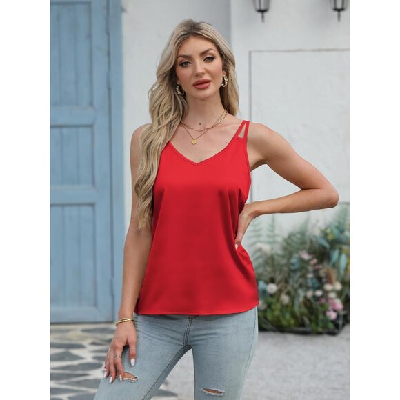 Versatile Sleeveless Cami Top - Soft Silk Satin with Elastic Straps for Comfort - Picture 4 of 5